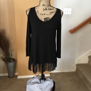 Cold Shoulder Fringe Top